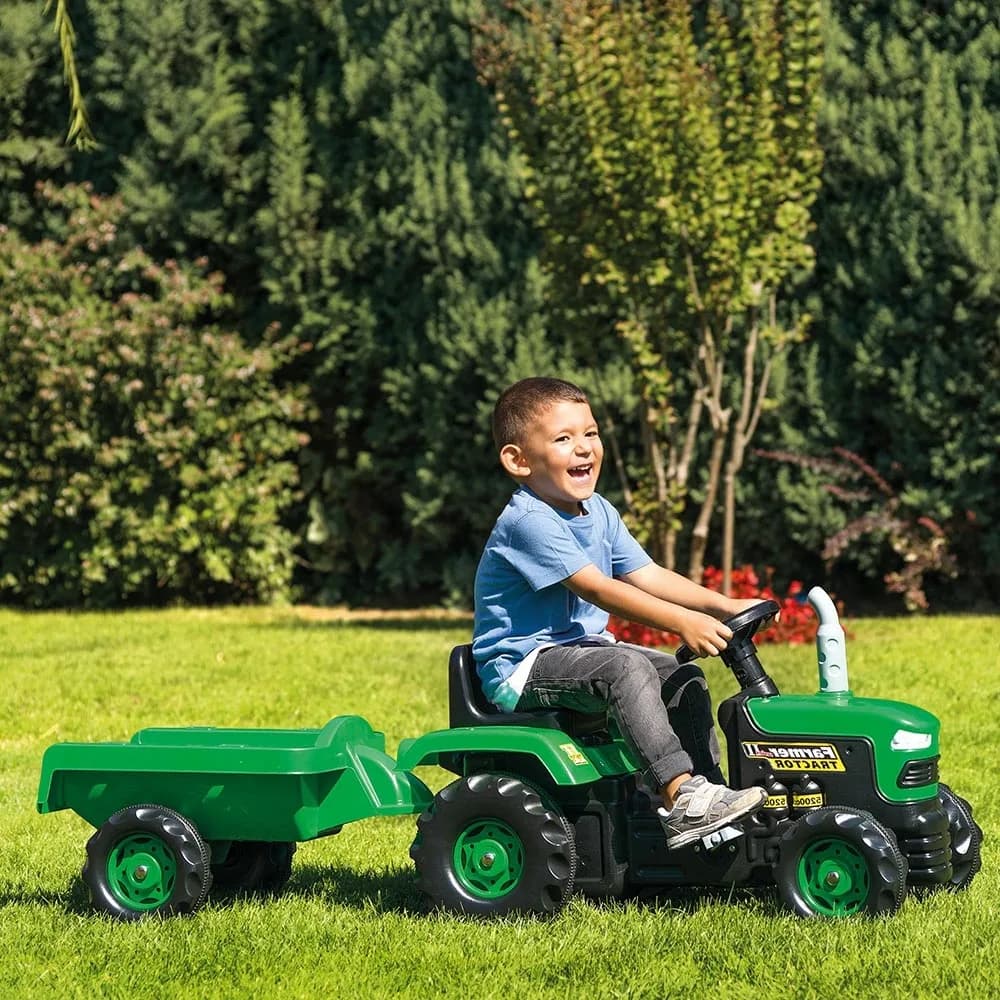 Tractor cu pedale si remorca/verde/53x143x45 - Dolu — miniatură