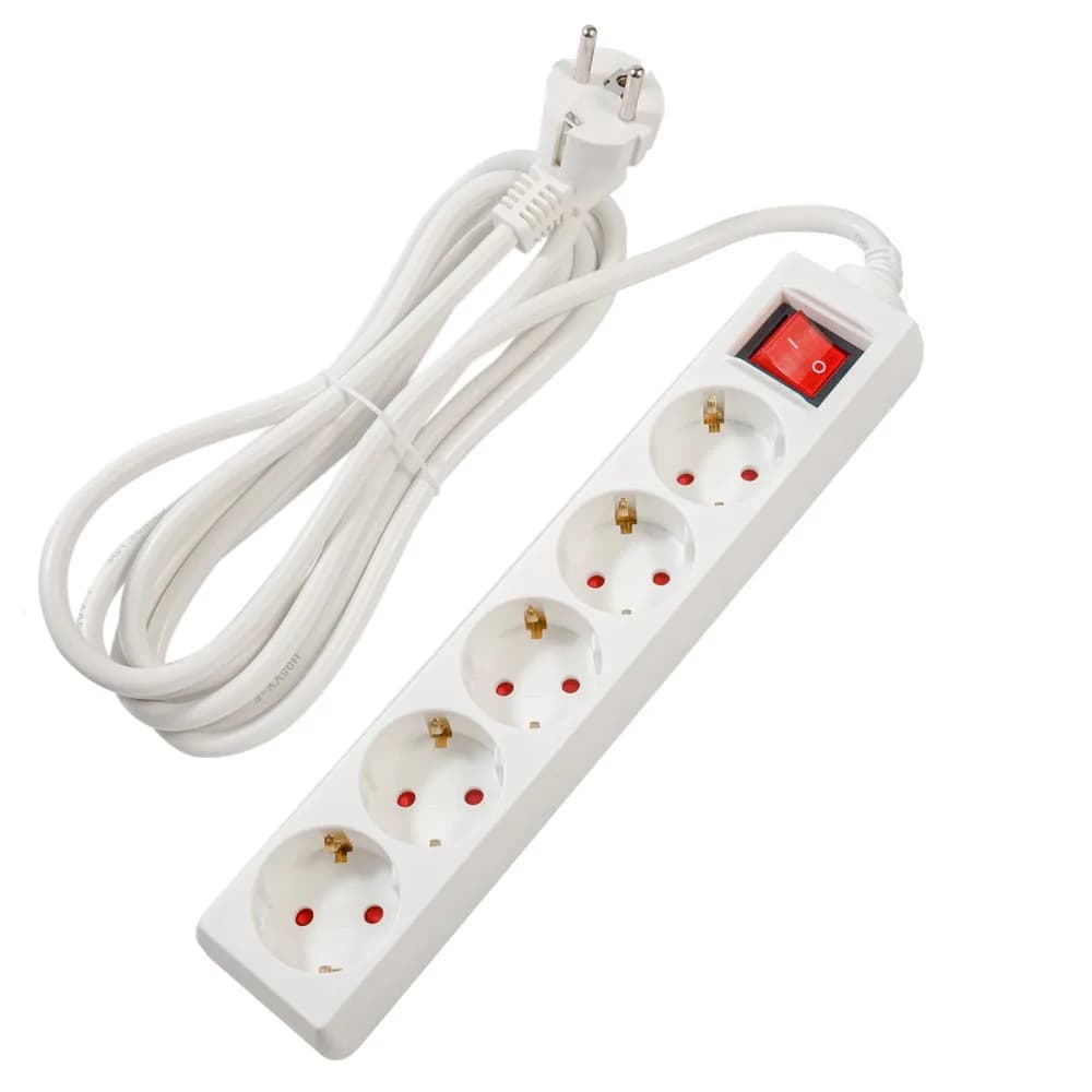 PRELUNGITOR SPACER, Schuko x 5, conectare prin Schuko (T), cablu 3 m, 16 A, max. 3500W, protectie supratensiune, protectie copii, alb, "PP-5-30" — miniatură