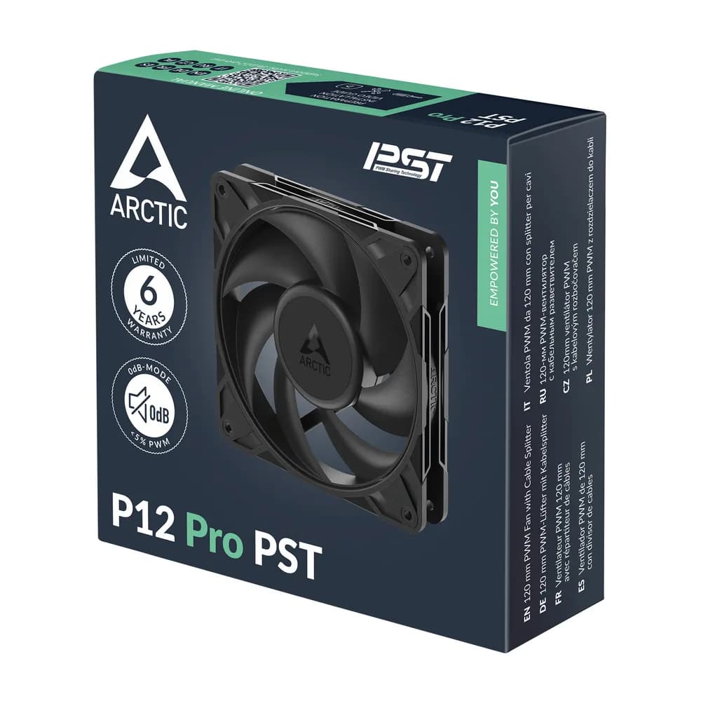 Ventilator Arctic "P12 Pro PST", 120mm, 600 - 3000 RPM, FDB, 77 cfm, 4-Pin Fan Plug + 4-Pin Socket, lungime cablu 400 mm + 80 mm Daisy-Chain, negru, "ACFAN00306A" - 4895265000089 — miniatură