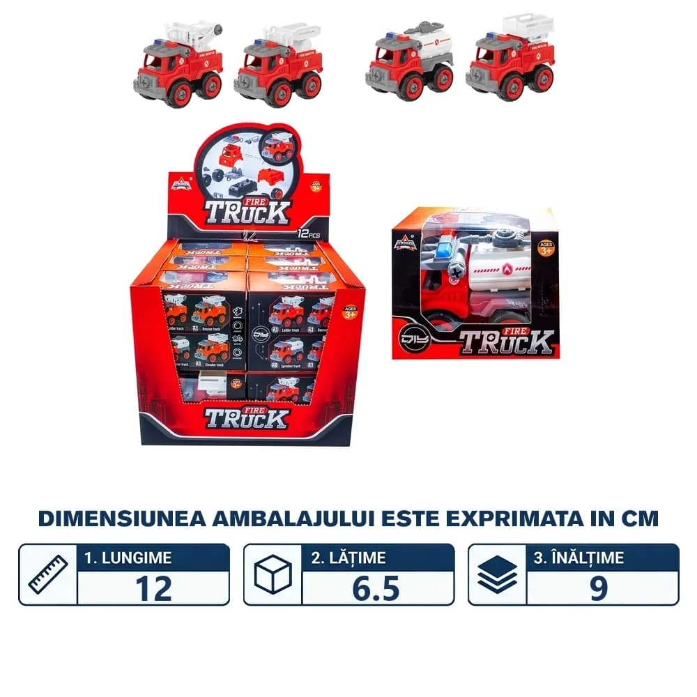 Masinute Pompieri, demontabile, 12 buc/set — miniatură