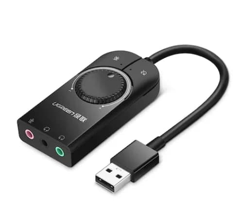 PLACA de sunet Ugreen, "CM129" convertor stereo USB(T) la 2xJack 3.5" sound si 1x3.5" mic, ctr vol si buton mute sound si mic, cablu 15 cm, negru "40964" - 6957303849642