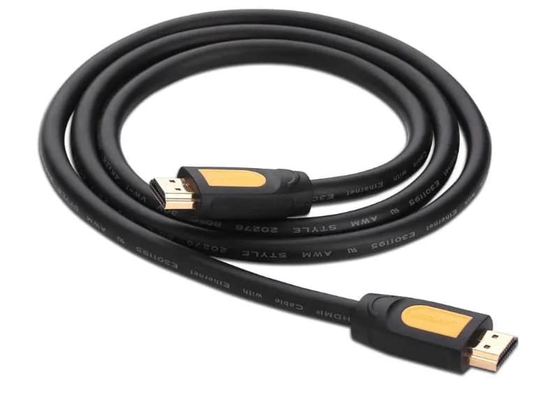 CABLU video Ugreen, "HD101" HDMI (T) la HDMI (T), rezolutie maxima 4K UHD (3840 x 2160) la 60 Hz, round cable, conectori auriti, 5m, negru + galben "10167" - 6957303811670 — miniatură