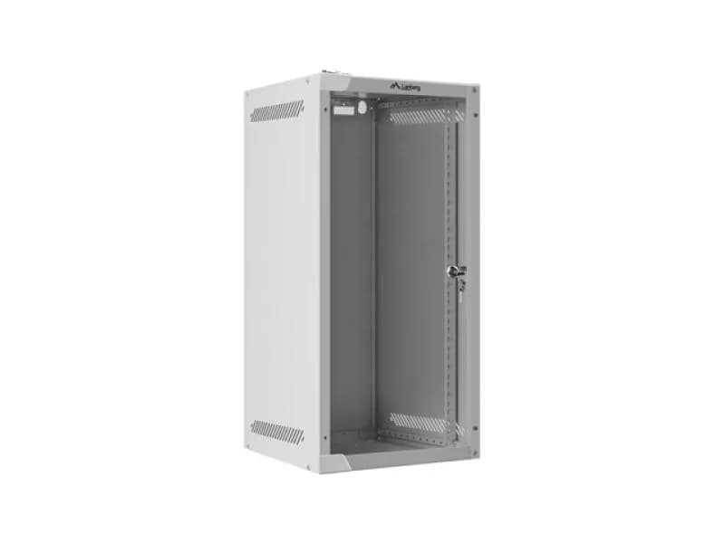 Dulap rack 10" perete 12U / 280x310 pentru auto-asamblare, cu ușă din sticlă, gri (flat pack)