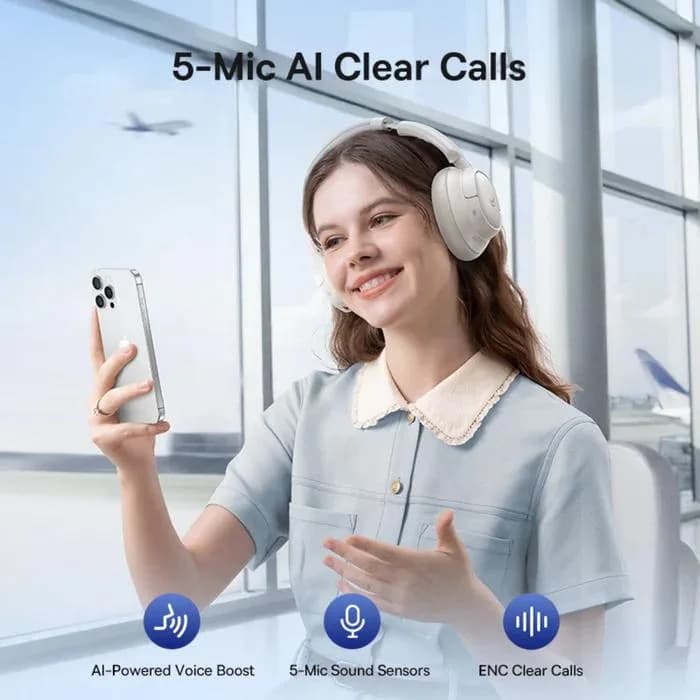 CASTI Baseus Bowie Bass BH1 NC Wireless Noise Cancelling, over ear, 40mm Dynamic Drivers, autonomie 80 ore, microfon pe casca, conectare prin Bluetooth 6.0, alb "A0203702" - 6932172697006 — miniatură