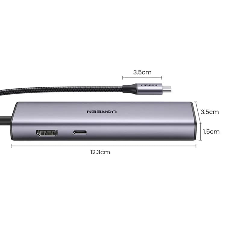 DOCKING Station Ugreen, "CM512" conectare PC USB Type-C, USB 3.0 x 2| RJ-45 Gigabit x 1|HDMI 4K x 1 la 30Hz|USB-C x 1 PD 100W, aluminiu, gri "90568" - 6957303895687 — miniatură