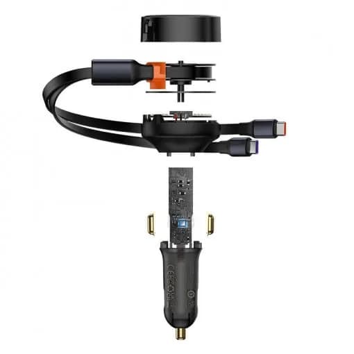INCARCATOR auto Baseus Tiny Star, Quick Charge 33W, cablu integrat 2 x USB Type-C, negru "C00035500111-00" - 6932172629267 — miniatură