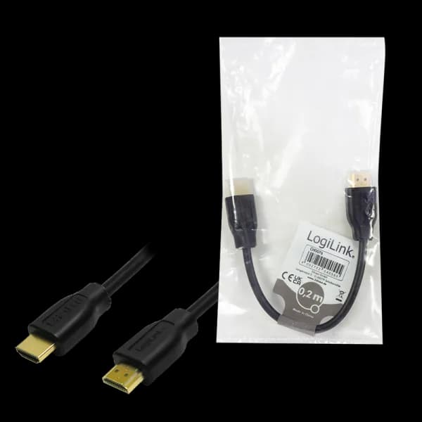 CABLU video LOGILINK, HDMI (T) la HDMI (T) 1.4, 0.2m, conectori auriti, rezolutie maxima 4K (3840 x 2160) la 30 Hz, plastic, dublu ecranaj, negru, "CH0076" — miniatură
