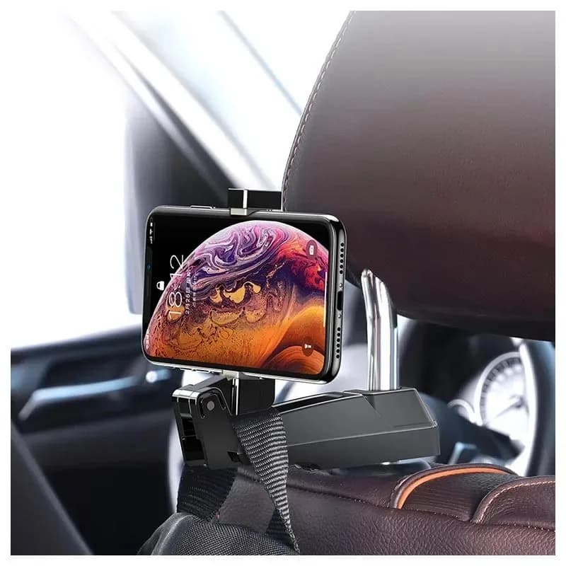 SUPORT AUTO Baseus pt. SmartPhone, fixare pe tetiera, ofera posibilitatea reglarii unghiului de vizionare pe verticala si orizontala (360 de grade), negru "SUHZ-A01" - 6953156291973 — miniatură
