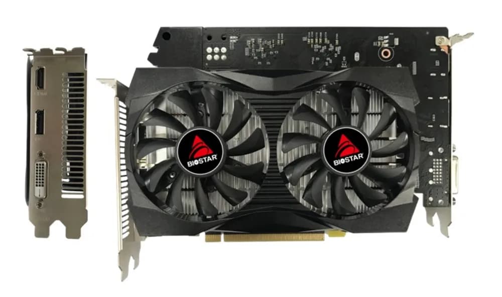 Placa video Biostar "GeForce GTX1050Ti", 4GB GDDR5, 128 bit, PCI Express 3.0 x16, 1 x DisplayPort 1.4a, 1 x HDMI 2.0, 1 x DVI, racire activa 2 x fan, "VN1055TF41"