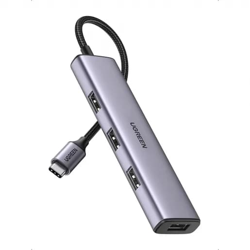 HUB extern Ugreen, "CM473" porturi USB: USB 3.0 x 4, conectare prin USB Type-C, aluminiu, lungime 20 cm, gri, "20841" - 6957303828418