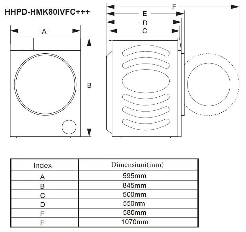 Uscator de rufe HEINNER HHPD-HMK80IVFC+++, 8 kg, Inverter, Clasa: C, Alb — miniatură