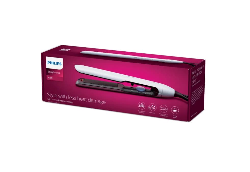 Placa de indreptat parul PHILIPS Prestige BHS520/00, Tehnologie ThermoShield, Placi infuzate cu ulei de argan, 230°C, Ingrijire ioni, 12 setari temperatura, Husa termorezistenta, Albastru deschis, L x A x I (mm) 120x370x95 — miniatură