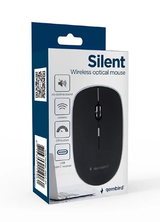 MOUSE GEMBIRD, PC sau NB, wireless, 2.4GHz, optic, 1600 dpi, butoane/scroll 4/1, silent, USB-C, negru, "MUSW-4BSC-01" — miniatură