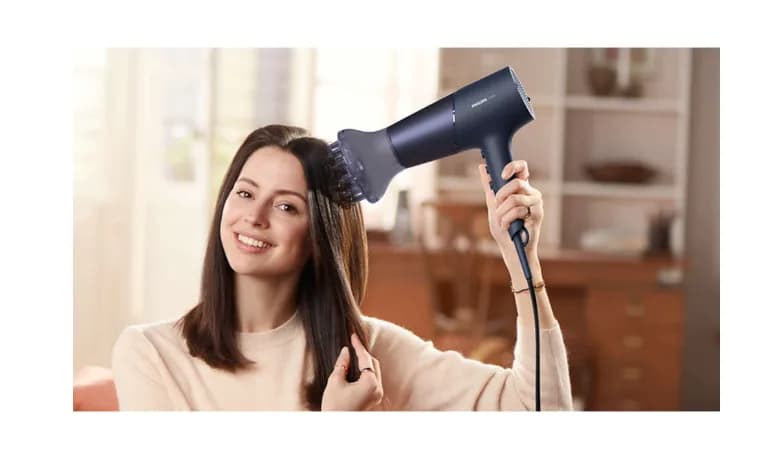 Uscator de par Philips BHD510/00, 2300W, tehnologie ThermoShield, ingrijire cu ioni, 2 setari de viteza, 3 setari de temperatura, difuzor, cap de coafare 11 mm, Albastru inchis metalizat — miniatură