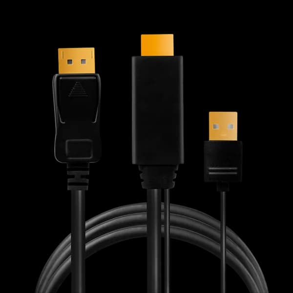 CABLU video LOGILINK, HDMI (T) 1.4 + USB (T) la DisplayPort (T) 1.2, 2m, conectori auriti, rezolutie maxima 4K (3840 x 2160) la 30 Hz, plastic, triplu ecranaj, USB powered, negru, "CH0091" — miniatură