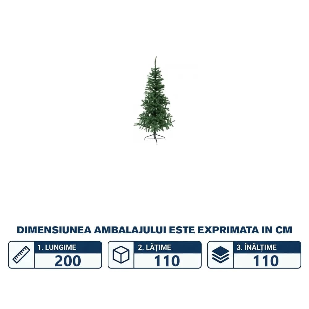 Brad artificial cu suport din metal, Premium, 200 cm — miniatură