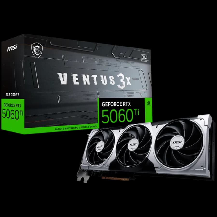 MSI Video Card NVIDIA GeForce RTX 5060 Ti 8G VENTUS 3X OC (8GB GDDR7/128bit, 3xDP, 1xHDMI, PCI Express Gen 5 x16 (uses x8), Recommended PSU 600W) "RTX 5060 TI 8G VENTUS 3X OC"