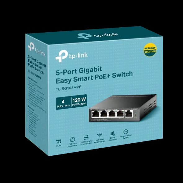 "5-Port Gigabit Easy Smart Switch with 4-Port PoE+ PORT: 4× Gigabit PoE+ Ports, 1× Gigabit Non-PoE Ports SPEC: 802.3af/at, 120 W PoE Power, Desktop Steel Case FEATURE: PoE Auto Recovery, MTU/Port/Tag-based VLAN, QoS, IGMP Snooping, Web/Utility Management, Plug and Play" — miniatură