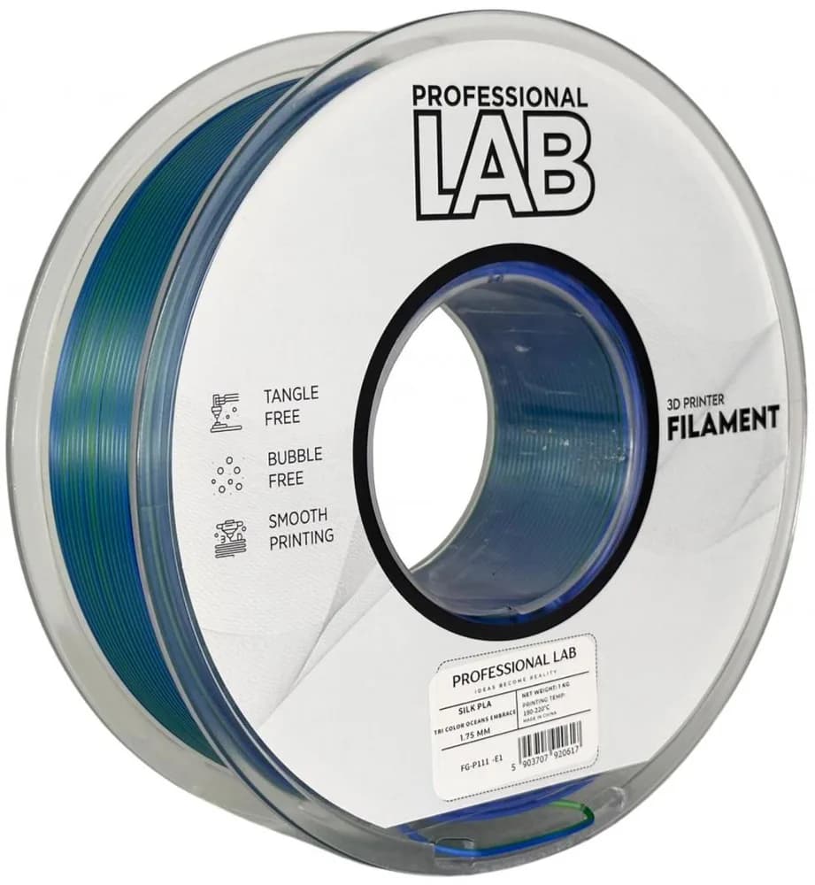 Silk PLA Tri Color Oceans Embrace | Prof. Lab, Diametru: 1.75mm, Greutate: 1kg, Temperatura duza: 200C – 230C, Temperatura platforma: 40C – 60C. — miniatură