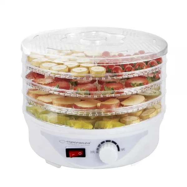 Deshidrator pentru alimente Esperanza Delicatesse EKD003 250W 4 tavi Alb "EKD003" — miniatură