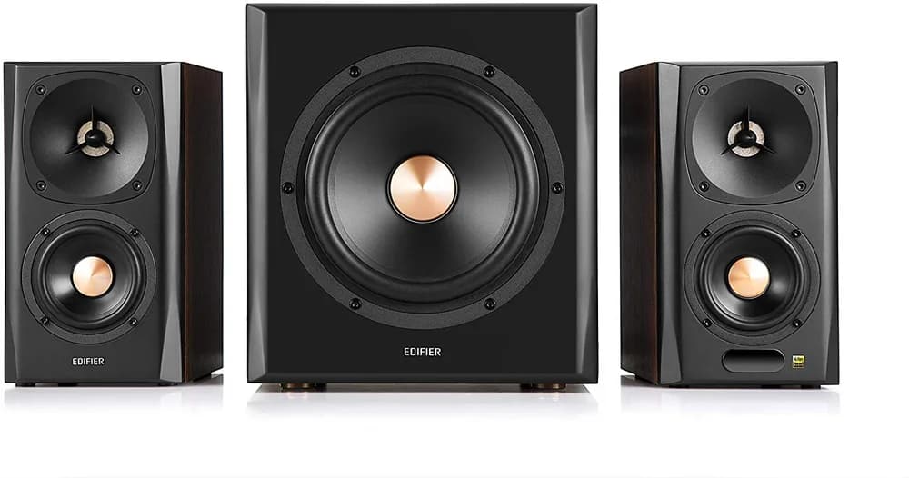 BOXE EDIFIER 2.1, RMS: 155W (2 x 10W, 2 x 30W, 1 x 75W), bluetooth, telecomanda wireless, woofer wireless, volum, bass, treble, optical, coaxial, brown, "S360DB" — miniatură