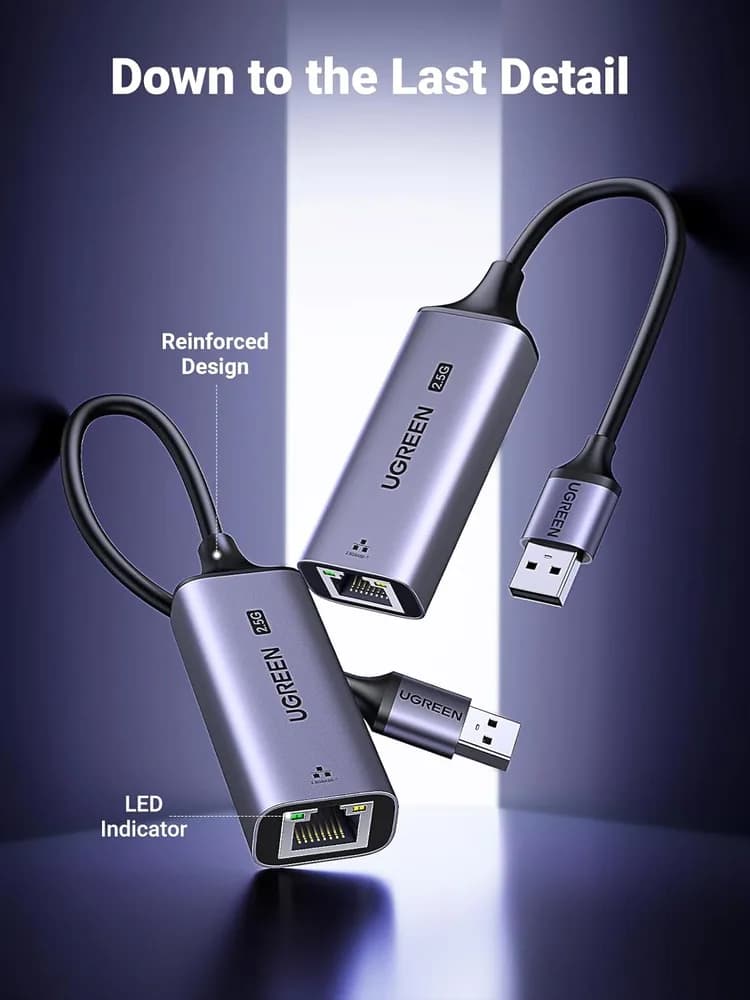 ADAPTOR RETEA Ugreen, "CM648" USB 3.0 to 2.5G RJ-45 LAN Adapter, LED, metalic, gri "25051" - 6941876220519 — miniatură