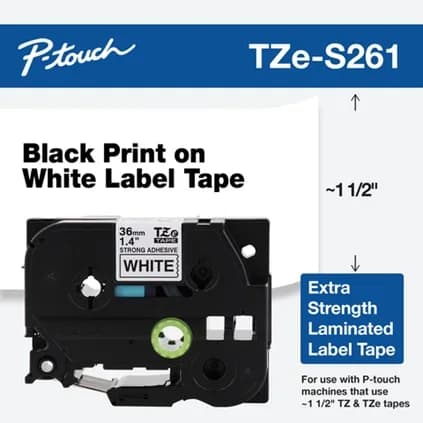Banda laminata Original Brother Black on White, TZES261, pentru 530|550|3600|9200|9400|9500|9600|9700|9800|D800|E800|P900|P910|P950, 36mm, incl.TV 0 RON, "TZES261"