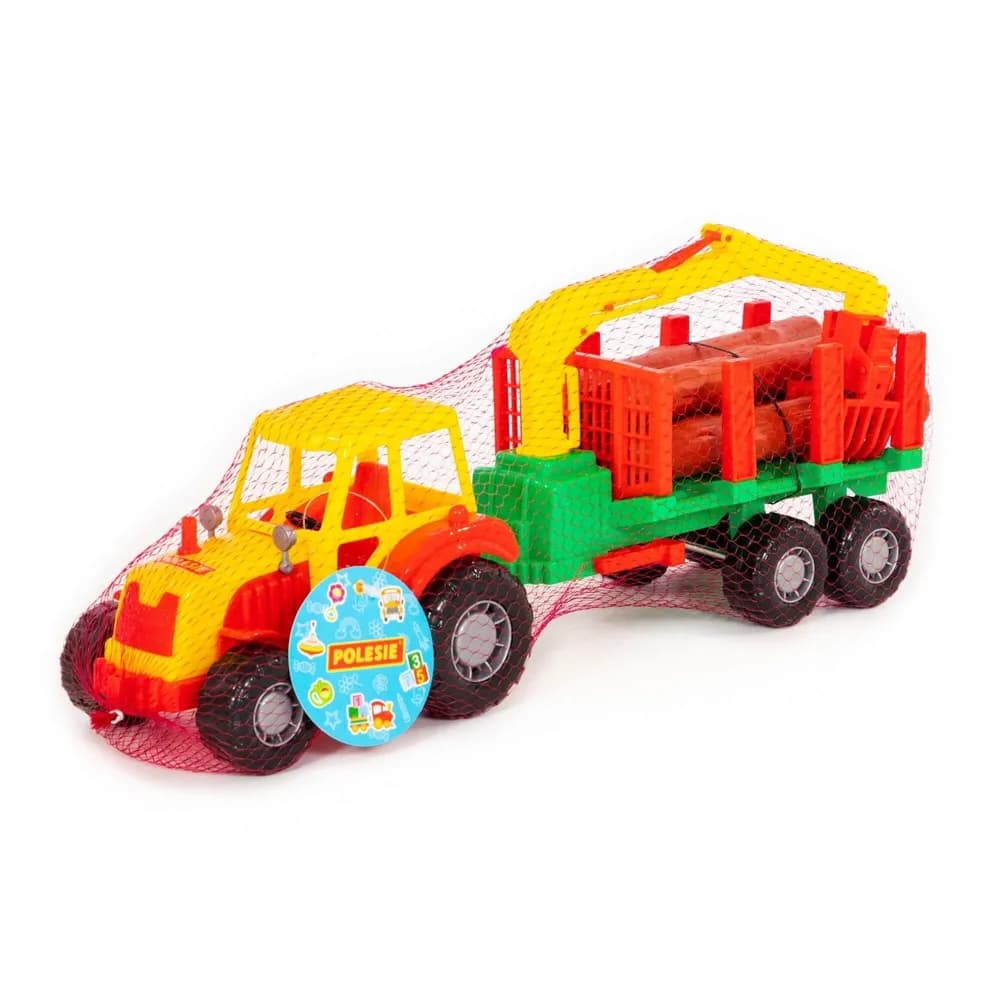 Tractor cu remorca lemne, 46,6x13,4x20 cm, Polesie — miniatură