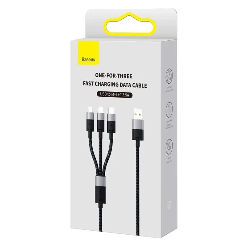 CABLU alimentare si date Baseus StarSpeed 1-for-3, pt. smartphone, USB la Micro-USB + Lightning Iphone + USB Type-C, 1.2m, negru "CAXS000001" - 6932172622268 — miniatură