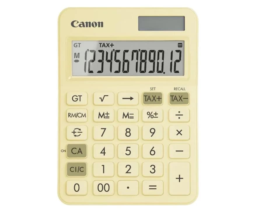 """Calculator birou Canon LS-125KB-PYL, Pastel Yellow, 12 digits, 29 keys, dual power, M+, M-,RM/CM, Tax+, Tax-"""