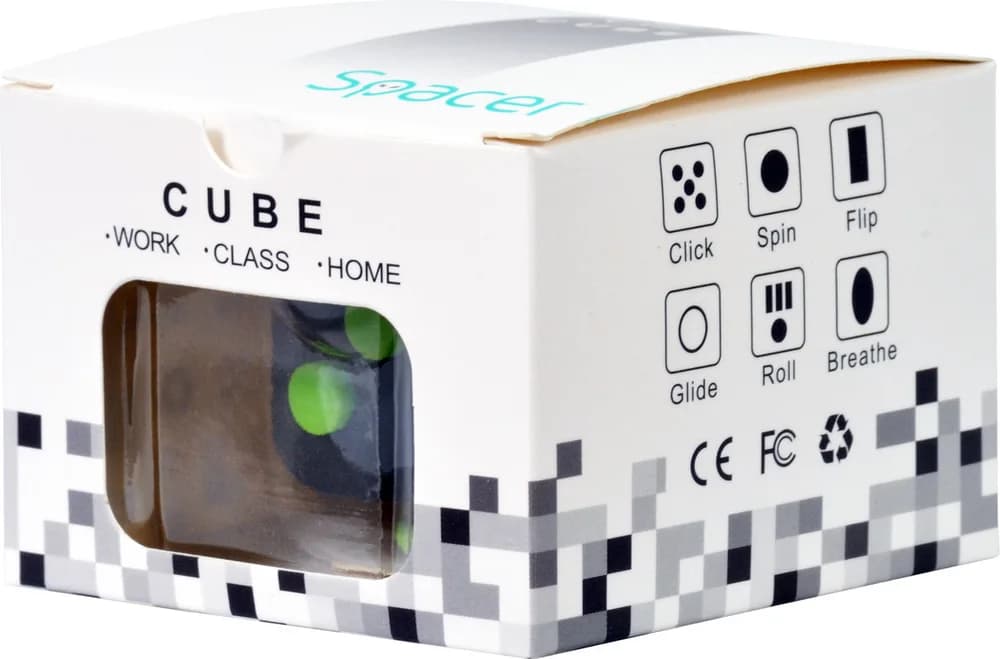 CUB ANTISTRES SPACER, FIDGET, black cu butoane green, "SP-CUBE-FGET" — miniatură