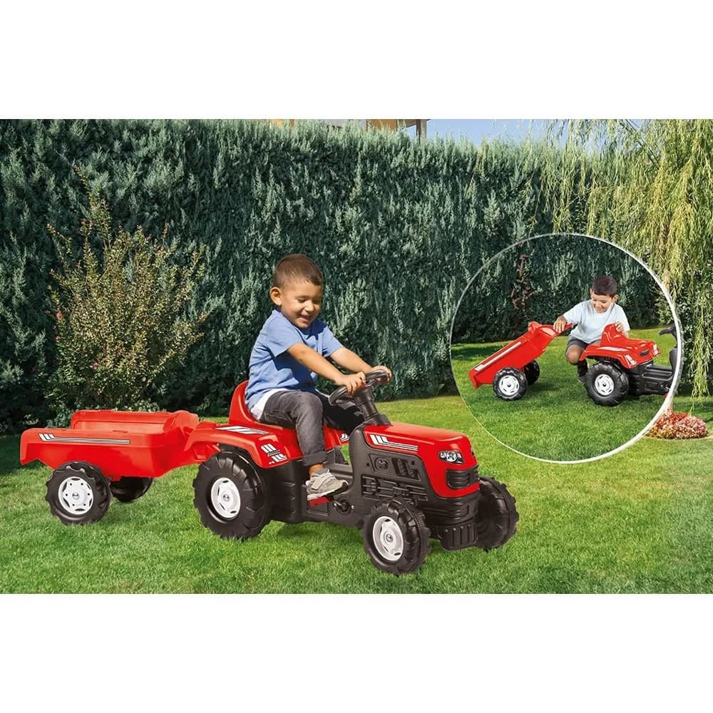 Tractor cu pedale si remorca, Rosu, 52x144x45 cm - DOLU — miniatură