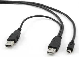 CABLU alimentare si date GEMBIRD, pt. smartphone, USB 2.0 (T) la Mini-USB 2.0 (T), 0.9m, conectori auriti, extra power socket USB 2.0 (T), negru, "CCP-USB22-AM5P-3"