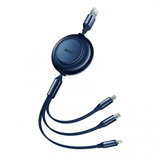CABLU alimentare si date Baseus Bright Mirror 2 One-for-three Retractable,pt. smartphone,USB la Micro-USB+Lightning +USB Type-C 3.5A, 1.1m,albastru "CAMJ010003" -6932172609054 — miniatură