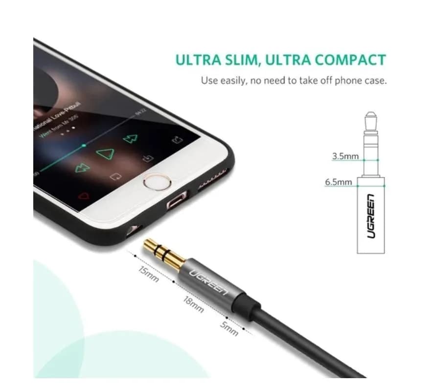 CABLU audio Ugreen, "AV118" stereo 3.5 mm jack (T) la 3.5 mm jack (M), 3m, conectori auriti, negru "10595" - 6957303815951 — miniatură