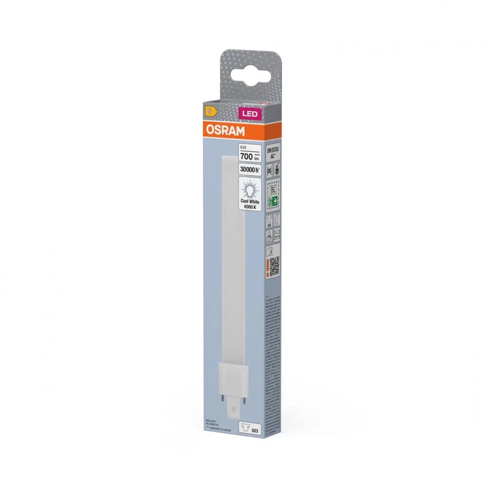 Bec LED OSRAM Dulux S11 EM & AC HANDS, G23, 6W (110W), 700 lm, lumina neutra (4000K), 3.3x22cm