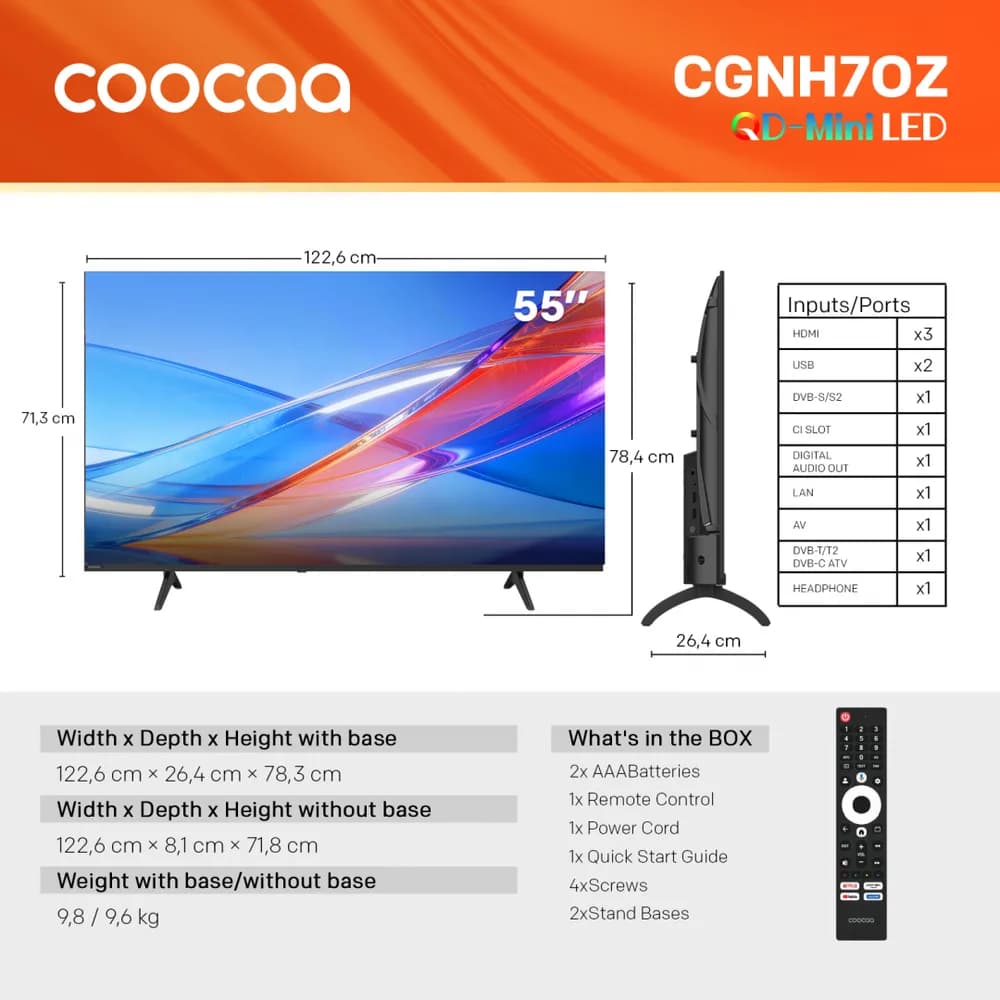 Televizor Coocaa QD-MiniLED 55CGNH70Z, 139 cm, FHD, Smart TV — miniatură