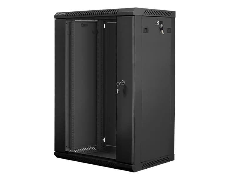 Dulap rack 19" perete 18U / 600x450 (flat pack) cu ușă din sticlă, negru V2