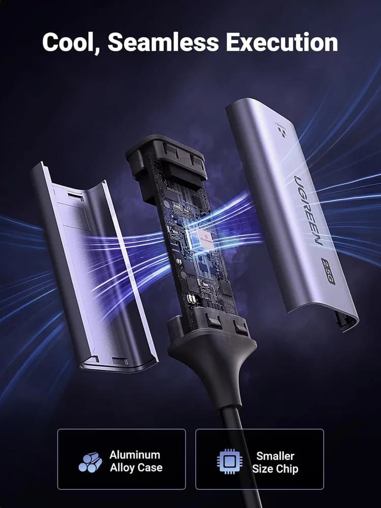 ADAPTOR RETEA Ugreen, "CM648" USB 3.0 to 2.5G RJ-45 LAN Adapter, LED, metalic, gri "25051" - 6941876220519 — miniatură