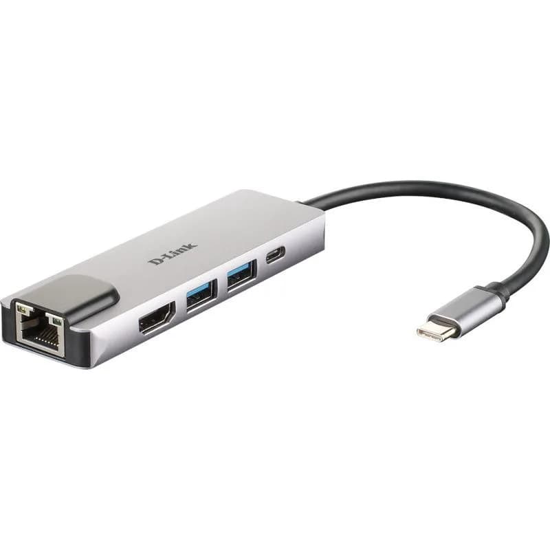 Hub USB D-LINK DUB-M520, USB-C, 5 porturi, HDMI, RJ-45, Gri — miniatură