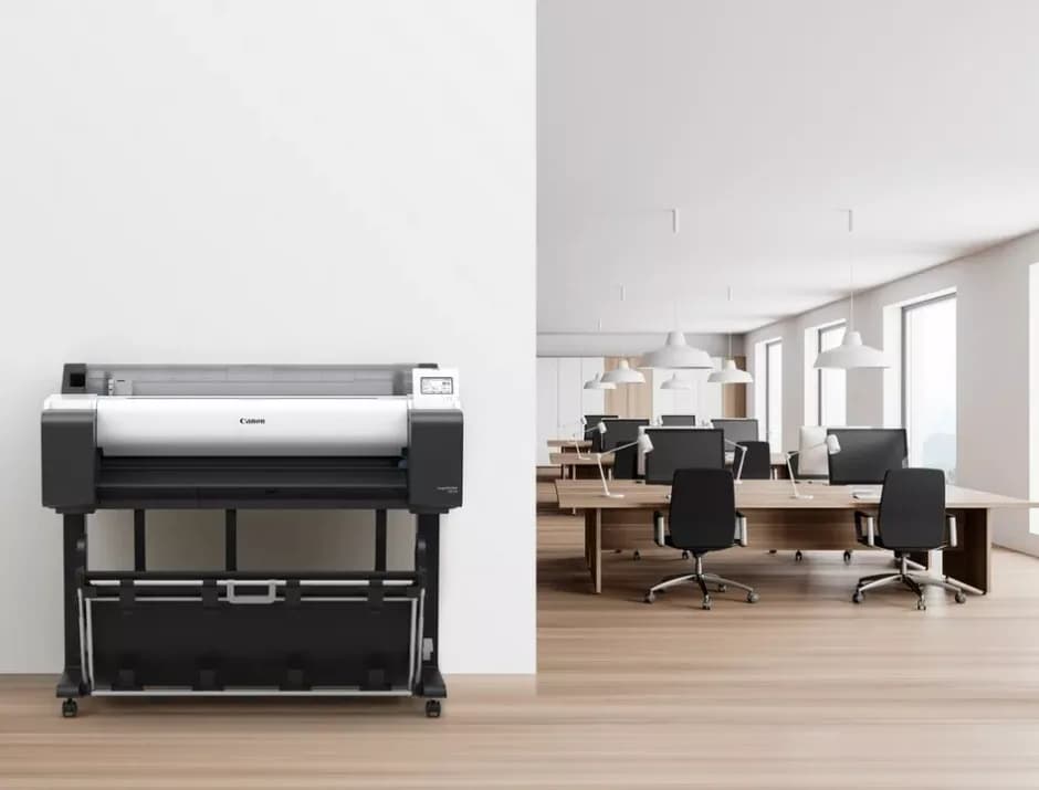 Plotter Canon imagePROGRAF TM-355 + HDD 500Gb, PIN Printing, 36"(914mm), format A0, 5 culori, rezolutie max 2400x1200dpi, memorie 2GB, limbaje de imprimare: HP-GL/2, HP RTL, CALS G4 (submission via FTP only), JPEG, PDF), Display LCD 4.3", interfata: USB 2.0, usb Direct, Ethernet, WIFI, consumabile — miniatură