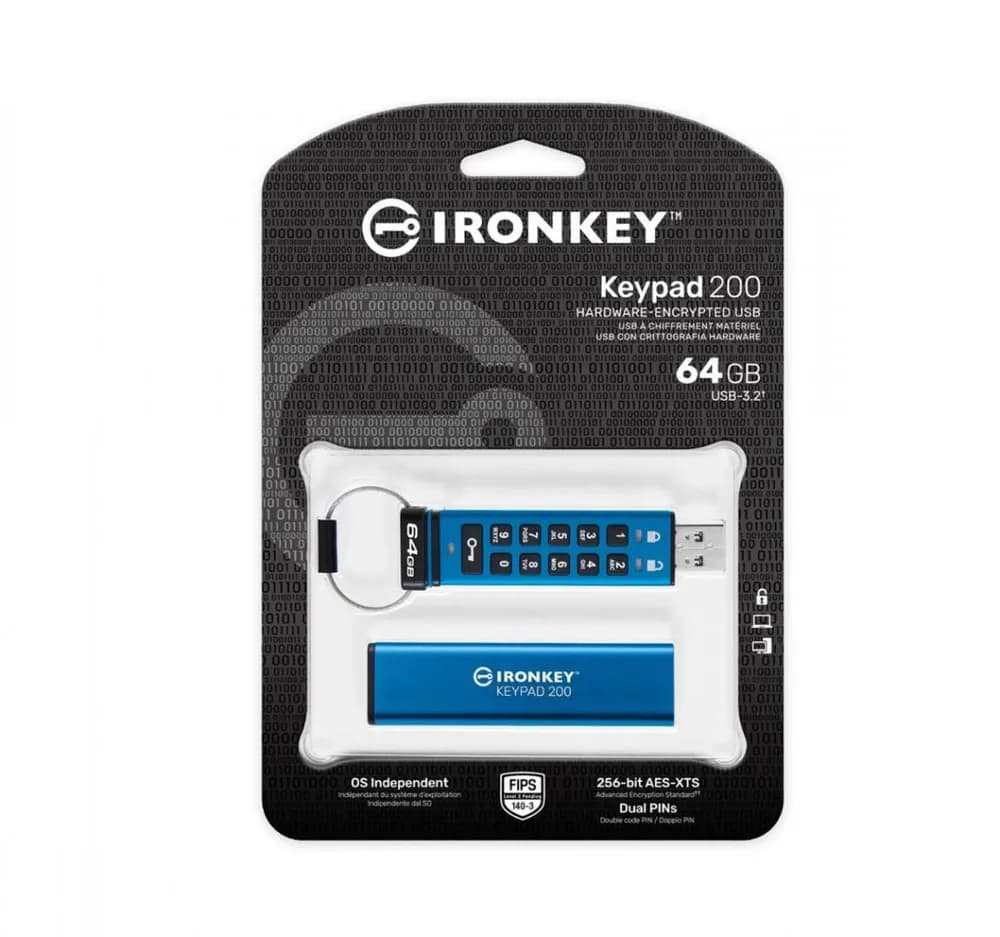 Memorie USB Kingston Keypad 200 64GB, USB 3.2, Albastru — miniatură