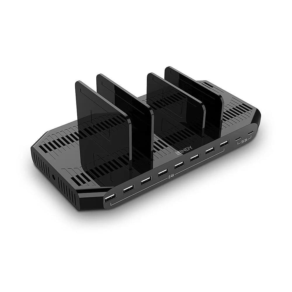 Hub USB Lindy 120W 10 Port USB Charging Station USB-A, 10 porturi, Negru — miniatură