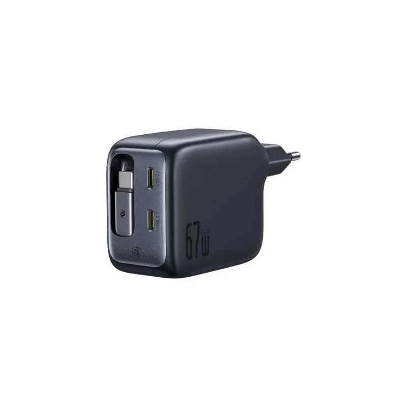 INCARCATOR retea Baseus EnerCore CJ11, Quick Charge 67W, 2 x USB Type-C, cablu USB Type-C retractabil integrat, negru "E0121E00" - 6932172696498