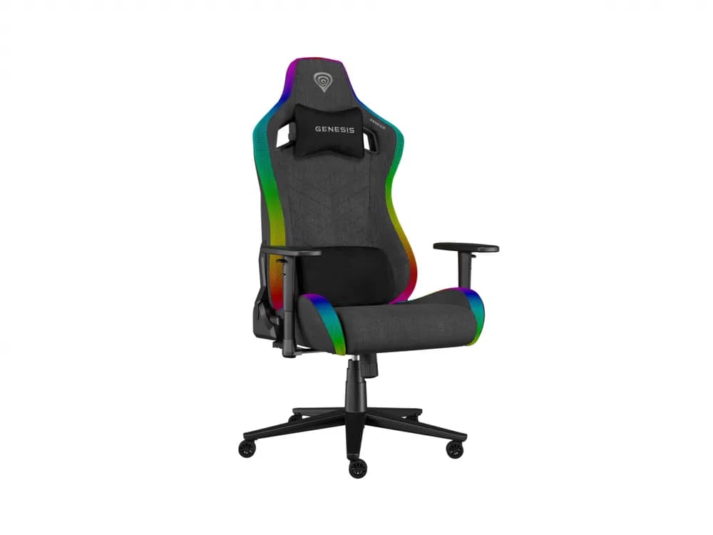 Scaun gaming Genesis TRIT 660, material textil, iluminare RGB, suporta pana la 150 kg, inaltime reglabila, spatar ajustabil, gri — miniatură