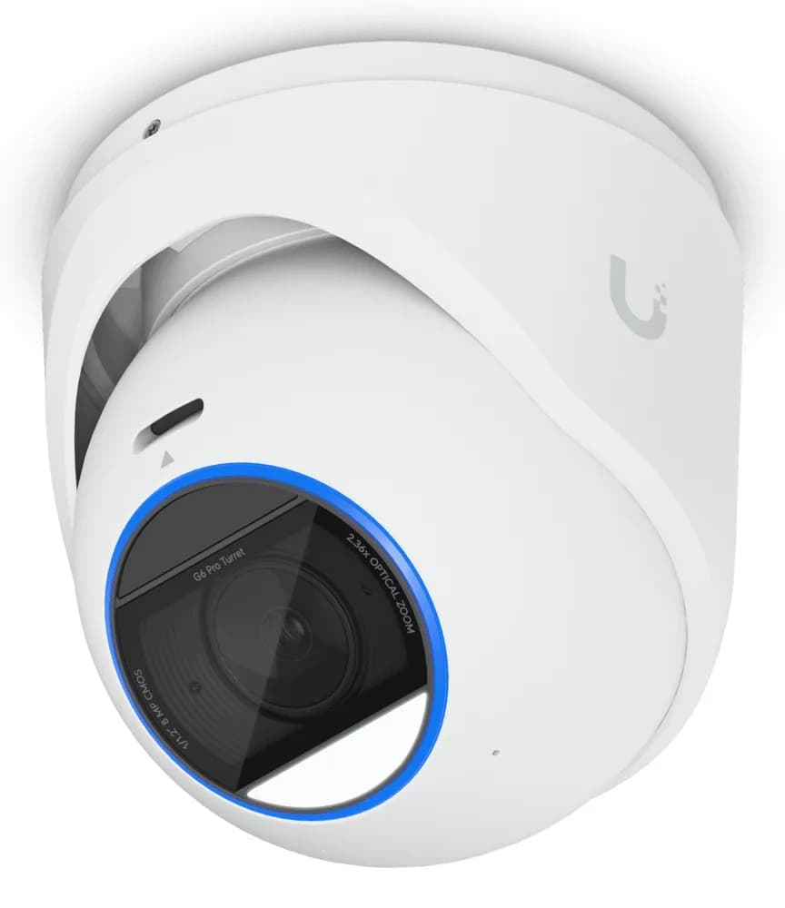 Ubiquiti UVC-G6-Pro-Turret-W All-weather tamper-resistant 4K PoE+ camera with a Multi-TOPS AI engine, 2.36x optical zoom, and a large 1/1.2" CMOS sensor "UVC-G6-PRO-TURRET-W"