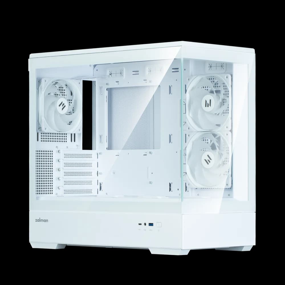 CARCASA Zalman "P30 v2", mini tower, gaming, fara sursa, suporta 9xfan, 3xfan inclus, PSU shroud, USB Type-C x 1, USB 3.1 gen1 x 1, audio+mic, 5 sloturi expansiune, alb, "P30 White V2" — miniatură