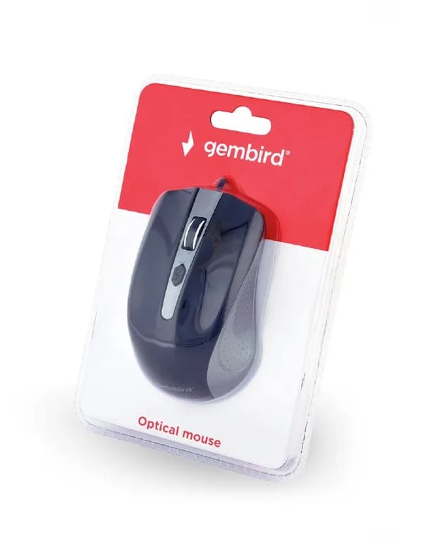 MOUSE GEMBIRD, PC sau NB, cu fir, USB, optic, 1200 dpi, butoane/scroll 4/1, negru / gri, "MUS-4B-01-GB" — miniatură