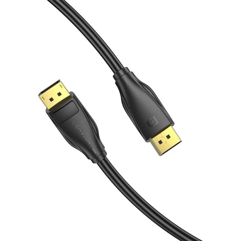 Cablu video Vention, DisplayPort(T) la DisplayPort(T), 2m, rezolutie maxima 8K la 60Hz/4K la 120Hz, conectori auriti, cupru/argint, invelis PVC, negru, "HCDBH" - 6922794762077 — miniatură