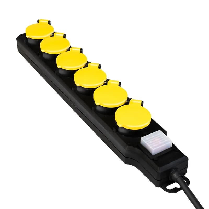 PRELUNGITOR LOGILINK, Schuko x 6, conectare prin Schuko (T), cablu 1.5 m, 16 A, protectie stropire cu apa, negru/ galben, "LPS256" — miniatură